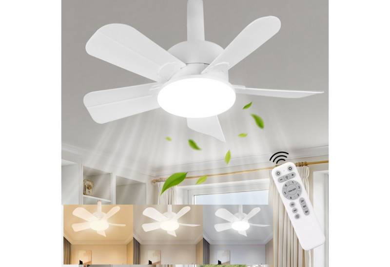 Oraymin LED Deckenleuchte mit Deckenventilator und Fernbedienung E27 Leise Dimmbar 46W, 1700LM, LED fest integriert, Kaltweiß, Neutralweiß, Warmweiß, 6 Geschwindigkeitsstufen 3 Farbtemperaturen 1700LM Dimmbar Hängelampe von Oraymin