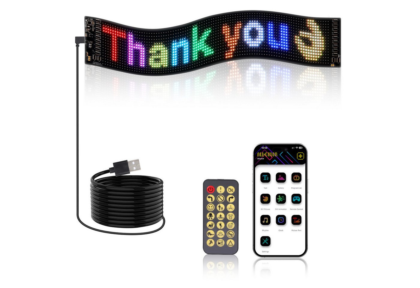 Oraymin LED Dekolicht Flexibel – RGB Lauftext Display mit App Bluetooth Rogrammierbar, RGB, LED fest integriert, RGB, Vollständig per App & Bluetooth steuerbar Flexibel, leicht & biegsam von Oraymin