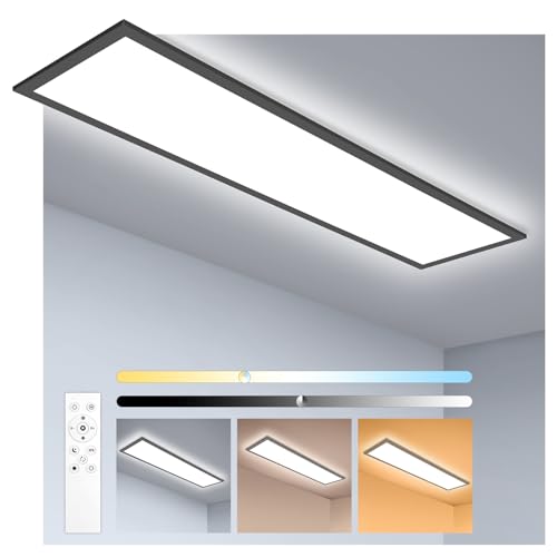 Oraymin LED Panel 120x30 Schwarz, LED Panel Dimmbar 120x30, Deckenpanel Deckenlampe mit Fernbedienung, 40W 4400LM Lampen mit Speicherfunktion, 3000K-6500K Lampe Wohnzimmer, Lampe Schlafzimmer von Oraymin