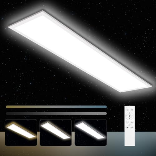 Oraymin LED Panel Deckenleuchte Dimmbar 120x30CM mit Fernbedienung, 36W 3960LM LED Deckenlampe mit Speicherfunktion, 3000K-6500K Warmweiß-Kaltweiß Tageslicht Lampe für Küche Büro Garage Wohnzimmer von Oraymin