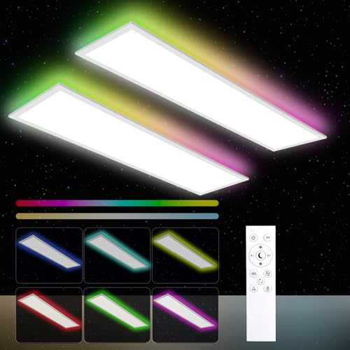 Oraymin LED Panel Deckenleuchte Dimmbar 120x30CM mit Fernbedienung, 40W 4400LM LED Deckenlampe mit Speicherfunktion, 3000K-6500K Warmweiß-Kaltweiß Tageslicht Lampe für Küche Büro Wohnzimmer (2 Stück) von Oraymin