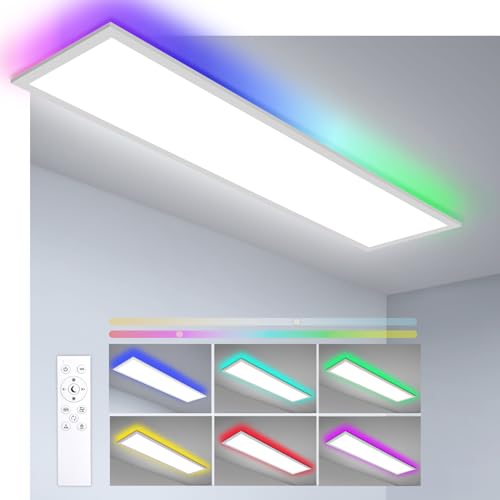 Oraymin LED Panel Deckenleuchte 100x25 cm, 30W 3300LM CCT RGB Lampe Wohnzimmer mit Speicher-Funktion, 3000K-6500K Deckenpanel LED Deckenlampe Rechteckig, RGB Panel als Kinderzimmer Lampe Decke von Oraymin