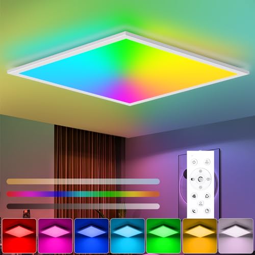 Oraymin LED Panel Deckenleuchte Dimmbar 45x45CM mit Fernbedienung, 28W 3100LM Deckenlampe Wohnzimmer, 3000K-6500K Ultra Dünn Panel für Wohnzimmer Kinderzimmer schlafzimmer von Oraymin