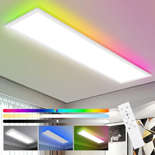 Oraymin LED Panel Deckenleuchte Dimmbar mit Fernbedienung 100x25CM, 30W 3800LM RGB Deckenlampe Farbwechsel, 3000K-6500K Ultra Dünn Panel für Wohnzimmer Kinderzimmer schlafzimmer von Oraymin