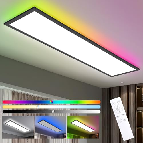 Oraymin LED Panel Deckenleuchte Dimmbar mit Fernbedienung 120x30CM Schwarz, 40W 4800LM RGB Deckenlampe Farbwechsel, 3000K-6500K Ultra Dünn Panel für Wohnzimmer Kinderzimmer schlafzimmer Oraymin LED Panel Deckenleuchte Dimmbar mit Fernbedienung 120x30CM Schwarz, 40W 4800LM RGB Deckenlampe Farbwechsel, 3000K-6500K Ultra Dünn Panel für Wohnzimmer Kinderzimmer schlafzimmer von Oraymin