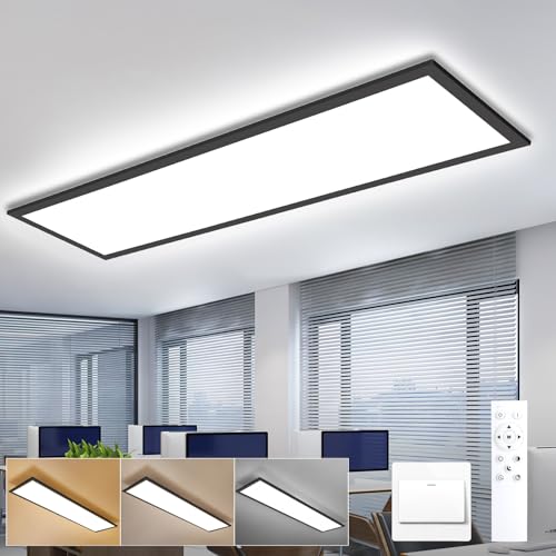 Oraymin LED Panel Deckenleuchte Schwarz 120x30 cm, Lampe Wohnzimmer mit Fernbedienung, Moderne Küchenlampe 40W 4400LM, Neutralweiße Deckenlampe Für Büro, Wohnzimmer, Küche, Schlafzimmer von Oraymin