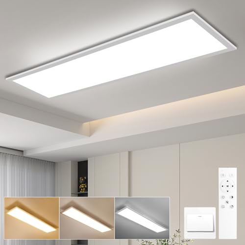 Oraymin LED Panel Deckenleuchte mit Fernbedienung 100x25 CM, 30W 3800LM Deckenlampe Dimmbar, Deckenleuchte Büro mit Speicherfunktion, 3000K - 6500K Warmweiß Kaltweiß Deckenpanel für küche Wohnzimmer von Oraymin