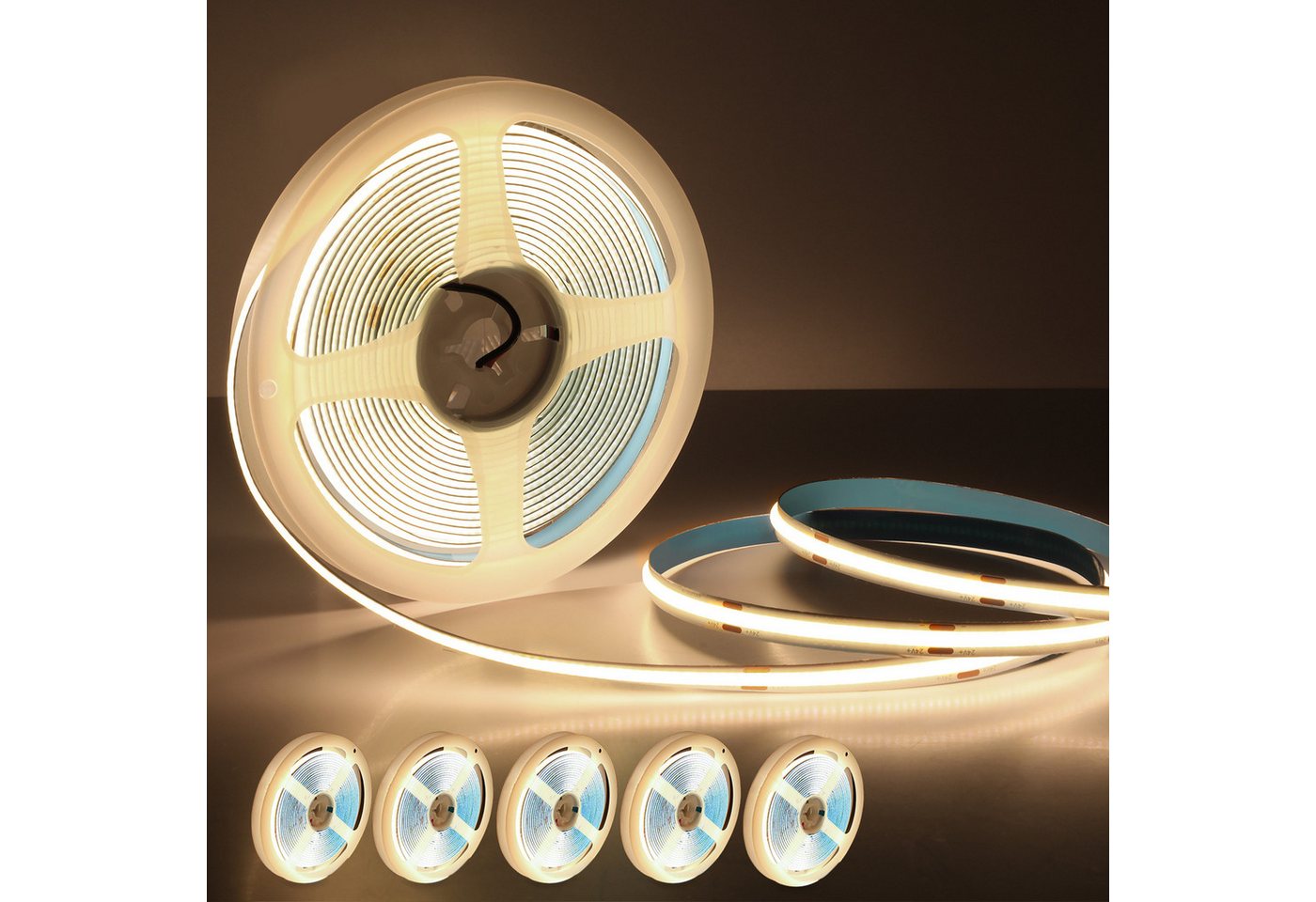 Oraymin LED Stripe 5m COB LED-Streifen 5 Stück 4000K Zimmerdeko Schrankleuchte, 5m Anlaufkabel von Oraymin