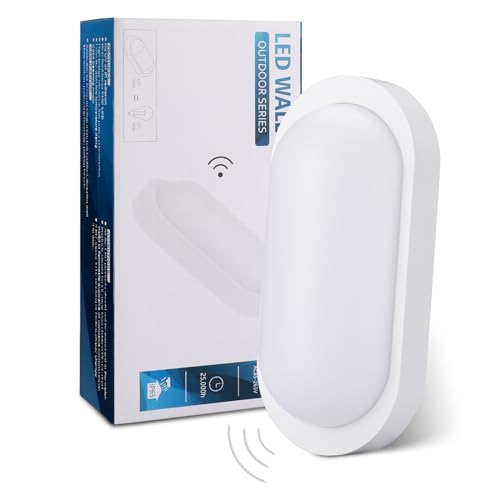 Oraymin LED Wandleuchte Kellerlampe mit Bewegungsmelder Innen, 12W IP65 LED Wandlampe 1080LM, Feuchtraumleuchte Oval für Diele Garage Flur Balkon Treppe Carport Keller, 4000K, Weiß von Oraymin