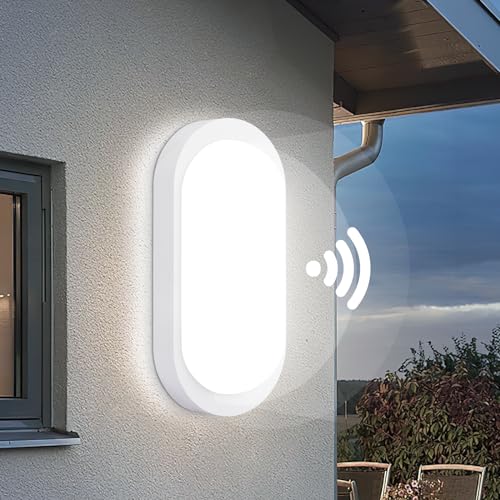 Oraymin Lampe Wandleuchte mit Bewegungsmelder Innen, IP65 Kellerlampe LED Wandlampe, 12W 1080LM Deckenlampe mit Bewegungsmelder, 4000K Feuchtraumleuchte, Deckenleuchte für Keller Treppe Garage Flur von Oraymin