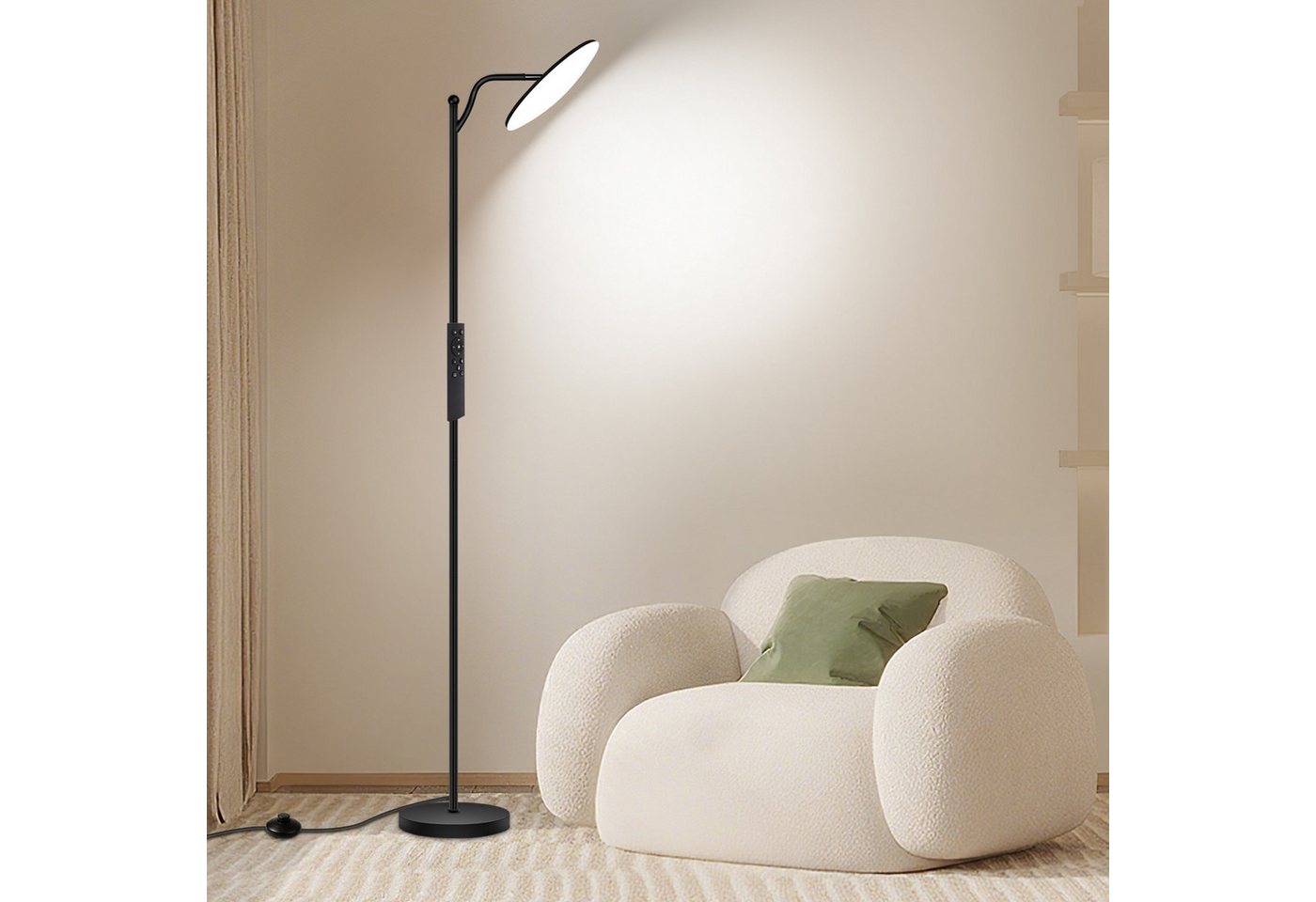 Oraymin Stehlampe Stufenlos Dimmbar 4 Beleuchtungsmodi Drehbar Fernbedienung 32W 3000LM, 3000K, LED fest integriert, Warmweiß, Neutralweiß, Kaltweiß, LED Stehlampe Dimmbar Drehbar Fernbedienung 32W 4 voreingestellten von Oraymin