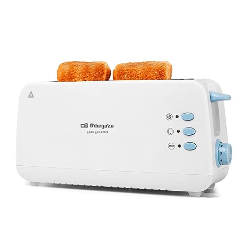 Orbegozo TO 4012 - Toaster mit großem Schlitz, Brötchenwärmer, 7 Toasterstufen, Auftaufunktion und Krümelschublade, 850 W, Weiß von Orbegozo