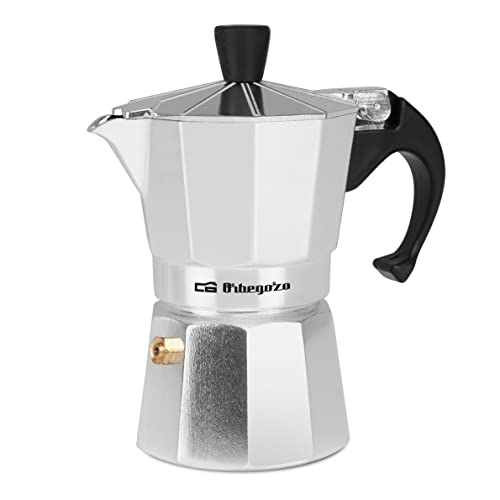 Orbegozo KF 200 - Italienischer Kaffeekocher aus Aluminium, Kapazität: 2 Tassen, ergonomischer Griff, Sicherheitsventil, abnehmbarer Filter von Orbegozo
