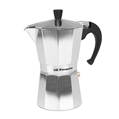 Orbegozo KF 600 - Italienischer Kaffeekocher aus Aluminium, Kapazität: 6 Tassen (280 ml), ergonomischer Griff, Sicherheitsventil, abnehmbarer Filter von Orbegozo