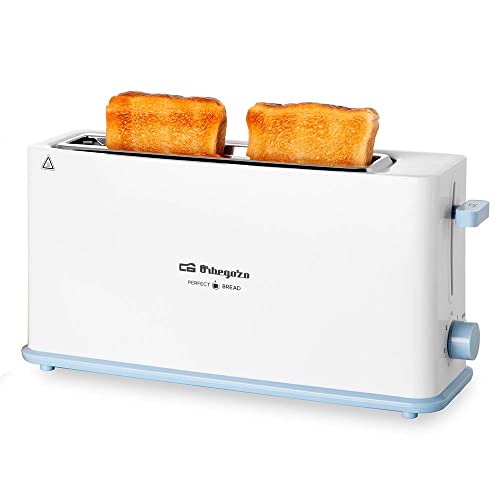 Orbegozo TO4014 Langschlitz-Toaster, 7 Bräunungsstufen, Gehäuse mit kühler Haptik, Krümelschublade, Brötchenwärmer, Schnellstopp, 850 W von Orbegozo