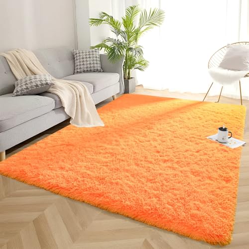 Orbezil Hochflor Teppich Wohnzimmer Orange 120x180cm Anti-Rutsch Extra Große Teppiche Flauschige Moderne Matte Carpet Rug Mädchen Schlafzimmer und Kinderzimmer von Orbezil