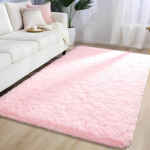 Orbezil Hochflor Teppich Wohnzimmer Rosa 140x200cm Anti-Rutsch Extra Große Teppiche Flauschige Moderne Matte Carpet Rug Mädchen Schlafzimmer und Kinderzimmer von Orbezil