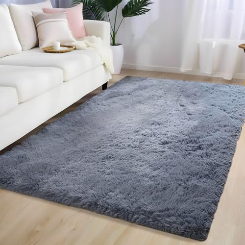 Orbezil Hochflor Teppich Wohnzimmer Silbergrau 140x200cm Anti-Rutsch Extra Große Teppiche Flauschige Moderne Matte Carpet Rug Mädchen Schlafzimmer und Kinderzimmer von Orbezil