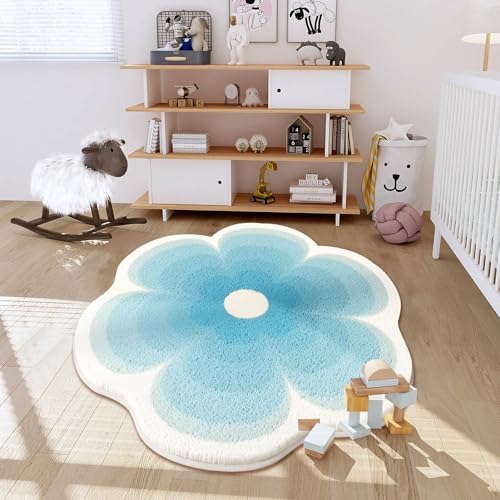 Orbezil Kinderzimmer Teppiche 120cm Rund Gradienten Blau Blumen Teppich Weicher Kuscheliger Carpet Wohnzimmer Mädchen Kinderteppich Schlafzimmer von Orbezil