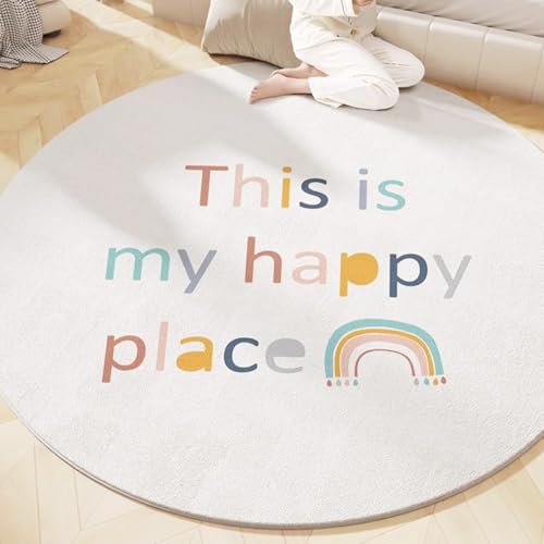 Orbezil Kinderzimmer Teppiche 80cm Rund Wohnzimmer Teppich Mädchen Weicher Kuscheliger Kinderteppich Schlafzimmer Motiv Carpet Alphabet Regenbogen von Orbezil