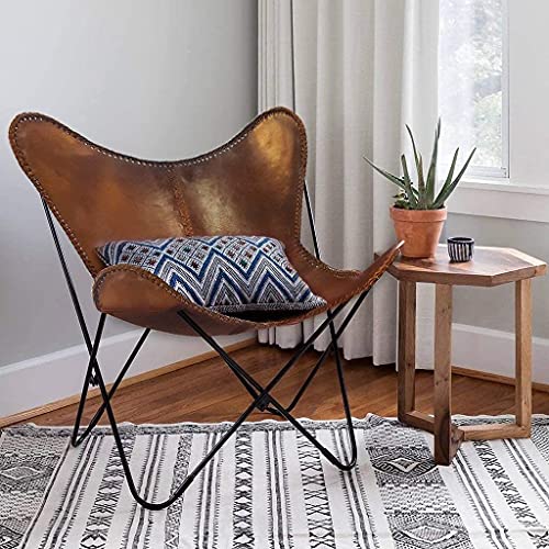 Orbit Art Gallery Leather Living Room Chairs- Arm Butterfly Chair Brown Leather Butterfly Chair-Handmade with Powder Coated Folding Iron Frame von Orbit Art Gallery