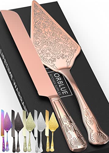 ORBLUE Edelstahl Kuchenmesser und Servierbesteck Set - Elegantes Tortenmesser und Tortenheber für Hochzeitstorte und besondere Anlässe von Orblue