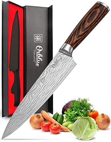 ORBLUE 8" Kochmesser Profi Messer - Edelstahl Chef Knife mit rutschfestem ergonomischen Griff, scharfes Messer Küche, Koch Messer & Profi Küchenmesser für perfekte Schneideergebnisse von Orblue