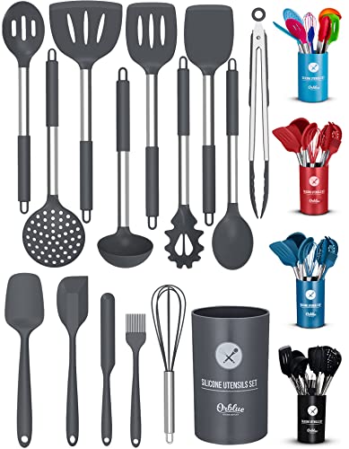 ORBLUE Kochgeschirr Set, 14-tlg Silikon Küchenhelfer Set, Küchenutensilien Set, Inklusive Kochlöffel, Pfannenwender, Schöpflöffel - Küchenhelfer Silikon und Edelstahl von Orblue