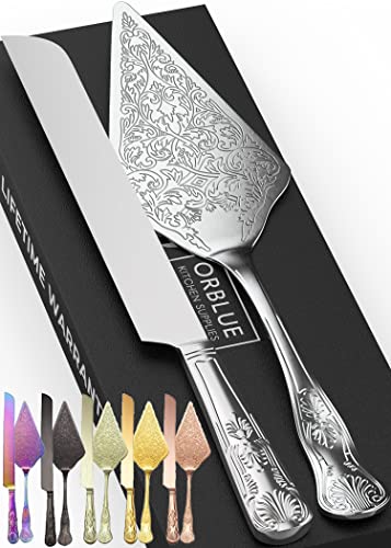 Orblue Edelstahl Kuchenmesser und Servierbesteck Set - Elegantes Tortenmesser und Tortenheber für Hochzeitstorte und besondere Anlässe von Orblue