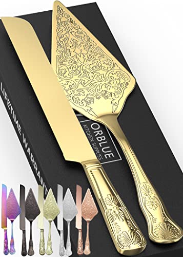 Orblue Edelstahl Kuchenmesser und Servierbesteck Set - Elegantes Tortenmesser und Tortenheber für Hochzeitstorte und besondere Anlässe von Orblue