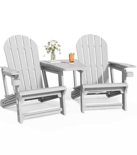 Orbotots Adirondack Klappstuhl, zusammenklappbar, werkzeuglos, 2er-Set, Feuerstelle mit doppelter Verbindungsschale, recyceltes HDPE, wetterbeständig, für Deck, Pool und Garten (Grau) von Orbotots