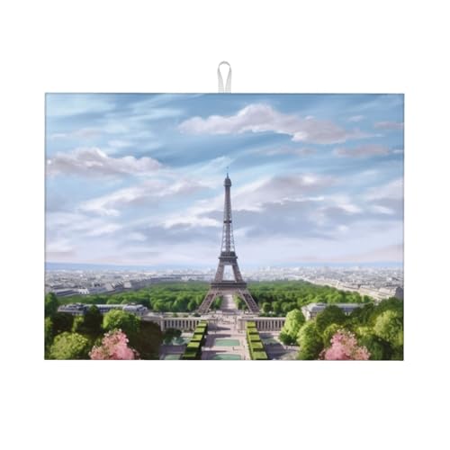 Abtropfmatte, Motiv: Eiffelturm, Paris-Ansicht, saugfähig, rutschfest, Mikrofaser, Abtropfmatte für Küche, Theke, Urlaub, Dekoration, 61 cm x 46 cm von OrcoW