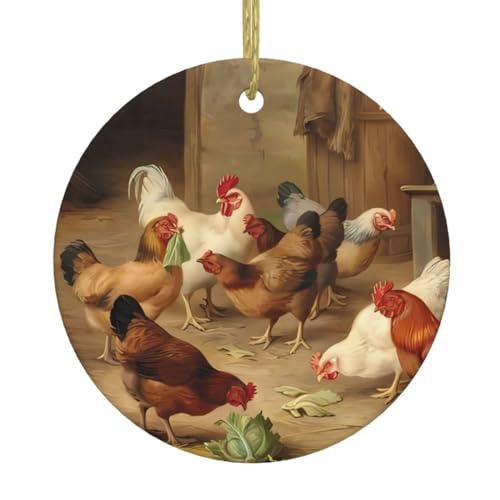 Bauernhof Hühner Druck Personalisierte Weihnachtskugel, Keramik Runde Weihnachten Hängende Ornament, Weihnachtsbaum Dekoration Für Freund Freundin Frau Xmas Geschenke von OrcoW