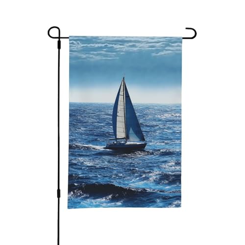 Blaue Flagge mit Segelboot-Druck, doppelseitige Hofflagge, 45 x 30 cm, Feiertagsparty-Flagge, alle Jahreszeiten, Willkommensflagge für den Außenbereich, Bauernhaus-Dekoration, Zuhause von OrcoW