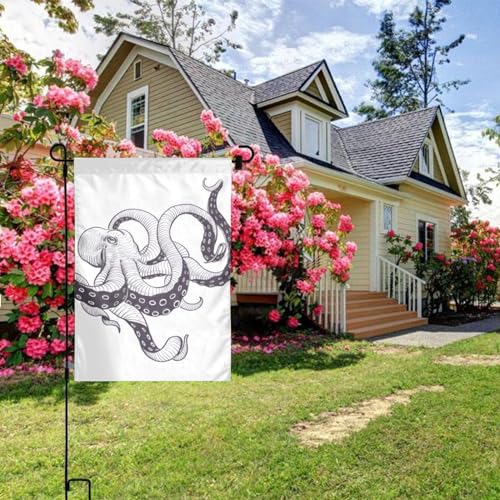 Gartenflagge im Oktopus-Stil, bedruckt, 45 x 30 cm, doppelseitig, für den Außenbereich, Hof, Willkommensflagge, Rasenflagge, Urlaubsbanner für Terrasse, Party, Bauernhaus-Dekoration von OrcoW