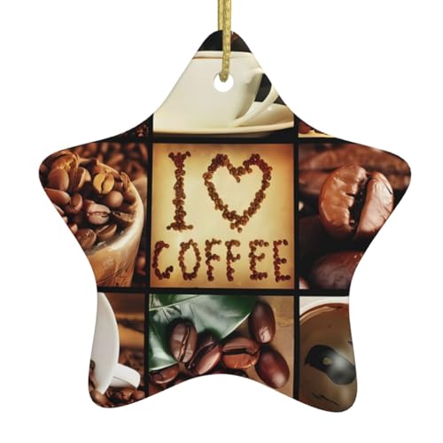 Kaffee Collage Druck Personalisierte Weihnachtskugel, Keramik Sternform Weihnachten Hängende Ornament, Weihnachtsbaum Dekoration Für Freund Freundin Frau Xmas Geschenke von OrcoW