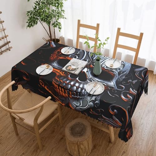 Rechteckige Tischdecke, 137,2 x 182,9 cm, cooler Totenkopf-Grafikdruck, Polyester-Tischdecken, waschbar, Stoff-Tischdecke für Esstisch, wasserabweisend, Outdoor-Tischdecke von OrcoW