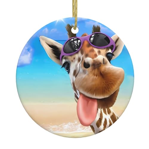 Strand Giraffe Druck Personalisierte Weihnachtskugel, Keramik Runde Weihnachten Hängende Ornament, Weihnachtsbaum Dekoration Für Freund Freundin Frau Xmas Geschenke von OrcoW