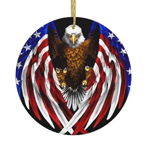 USA Flagge Patriotischer Adler Druck Personalisierte Weihnachtskugel Keramik Runde Weihnachten Hängende Ornament Weihnachtsbaum Dekoration Für Freund Freundin Frau Xmas Geschenke von OrcoW