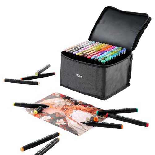 Ordeluxe 120 Farben Marker Stifte Set, Doppelseitige Farbspitze Alkohol Marker, Ausgestattet mit Schwarzer Tragetasche, Aufbewahrungsbasis, für Comics, Skizzieren, Kalligraphie, Zeichnen, Manga Ordeluxe 120 Farben Marker Stifte Set, Doppelseitige Farbspitze Alkohol Marker, Ausgestattet mit Schwarzer Tragetasche, Aufbewahrungsbasis, für Comics, Skizzieren, Kalligraphie, Zeichnen, Manga von Ordeluxe