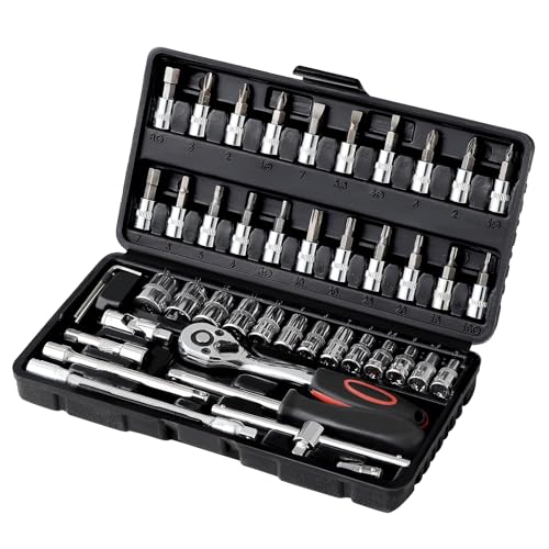 Ordeluxe 46-teiliges Cr-V Ratschenschlüssel-Set, 1/4 Zoll Steckschlüssel, 72 Zähne, verchromtes Werkzeug, Mechaniker Set im praktischen Werkzeugkoffer Ordeluxe 46-teiliges Cr-V Ratschenschlüssel-Set, 1/4 Zoll Steckschlüssel, 72 Zähne, verchromtes Werkzeug, Mechaniker Set im praktischen Werkzeugkoffer von Ordeluxe