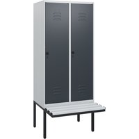 C+P Spind Classic PLUS, 2 Abteile, HxBxT 1.950 x 800 x 815 mm, für Vorhängeschloss, auskragende Bank aus Kunststoff, lichtgrau, anthrazitgrau C+P Spind Classic PLUS, 2 Abteile, HxBxT 1.950 x 800 x 815 mm, für Vorhängeschloss, auskragende Bank aus Kunststoff, lichtgrau, anthrazitgrau von C+P
