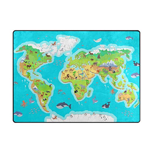 Orediy Große weiche Schaumstoffteppiche mit Cartoon-Weltkarte, leicht, für Kinder, Spielmatte, Yogamatte, Kinderzimmerteppich für Wohnzimmer, Schlafzimmer von Orediy