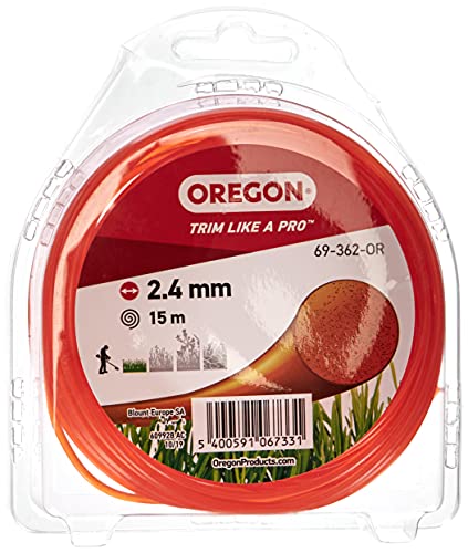 Oregon Trimmerfaden für Rasentrimmer, Ersatz Mähfaden für Motorsensen & Freischneider, Universal Freischneider Zubehör, Runder Allzweck 2.4mm Trimmerfaden, 2,4mm x 15m Spule, Orange (69-362-OR) von Oregon