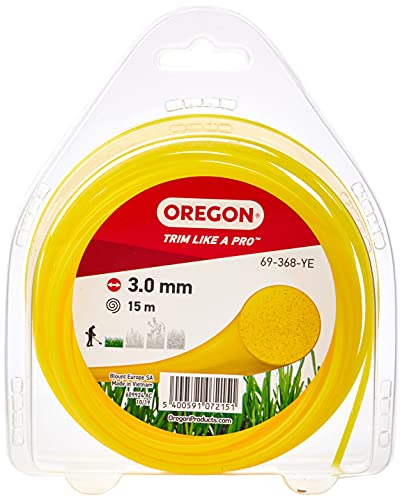 Oregon Trimmerfaden für Rasentrimmer, Ersatz Mähfaden 3mm für Motorsensen & Freischneider, Universal Freischneider Zubehör, Runder Allzweck 3mm Trimmerfaden, 3mm x 15m Spule, Gelb (69-368-YE) von Oregon