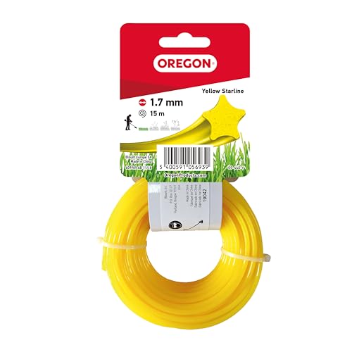 Oregon Yellow Star Trimmerfaden für Freischneider und Rasentrimmer, mit fünf Schneidkanten, Nylon in Profiqualität, kompatibel mit handelsüblichen Freischneidern, 1,7 mm - 15 m (69-440-Y) von Oregon