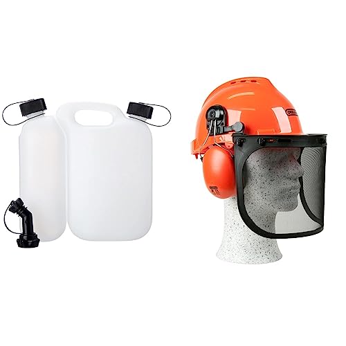 Oregon Kombi-Kanister für Kraftstoff und Kettenöl, 5L + 3L, Transparent & Yukon Kettensägen-Sicherheitshelm mit Gehörschutz und Netzvisier, Orange, Einheitsgröße von Oregon