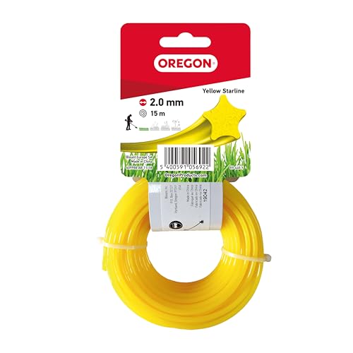 Oregon Yellow Star Trimmerfaden für Freischneider und Rasentrimmer, mit fünf Schneidkanten, Nylon in Profiqualität, kompatibel mit handelsüblichen Freischneidern, 2 mm - 15 m (‎69-446-Y) von Oregon