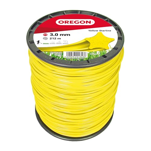 Oregon Sternförmiger Mähfaden 3 mm, Gelb, Für hohes Gras, Unkraut, Rasen und dichte Vegetation, Robuster Profi-Nylonfaden, Für die meisten Rasentrimmer, 3,0 mm x 212m (69-461-Y) von Oregon