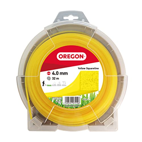 Oregon Quadratischer Mähfaden 4 mm, Gelb, Gelb, Für hohes Gras, Unkraut, Rasen und dichte Vegetation, Profi-Nylonfaden, Für die meisten Rasentrimmer, 4 mm x 32 m (69-478-Y) von Oregon